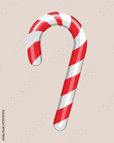 Sweet red and white striped peppermint candy cane a traditional confectionery treat for the festive winter christmas season - Vector Illustration