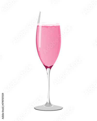 Sophisticated glass of light pink bubbly sparkling wine or prosecco in a classic flute perfect for elegant party events - Vector Illustration