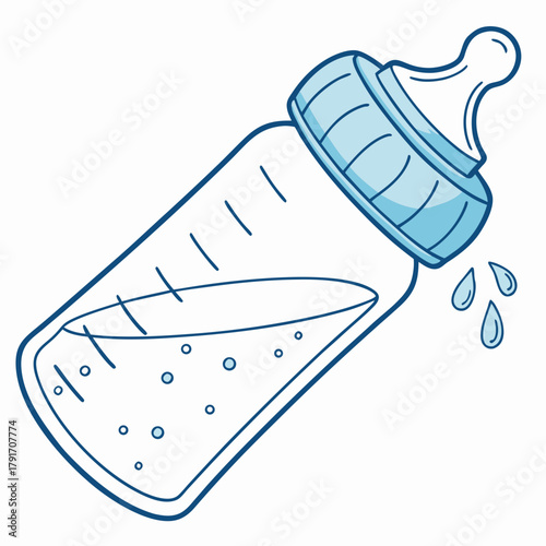 Illustration of a baby bottle with liquid and drops