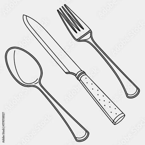 Cutlery set featuring spoon, knife, and fork