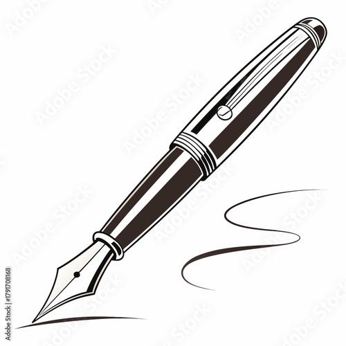 Elegant fountain pen with ink stroke