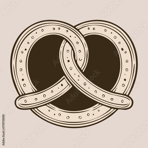 Traditional German-style savory baked pretzel with coarse salt, featuring a clean outline and shading for a graphic look - Vector Illustration