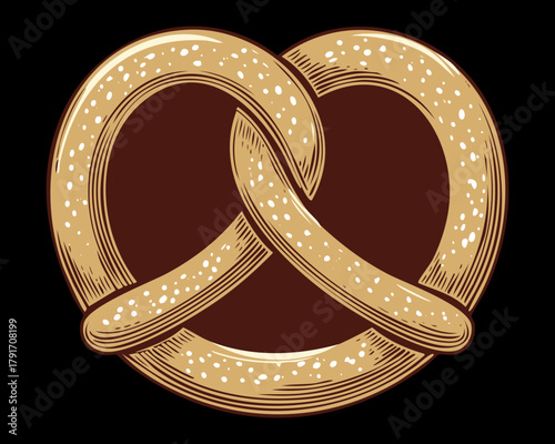 Large traditional freshly baked brown pretzel with coarse salt sprinkled on top, perfect savory snack or festival food - Vector Illustration