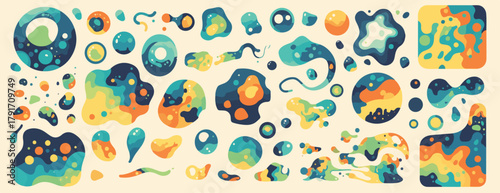 カラフルで抽象的な形状のベクターセット、デザイン要素、背景、テクスチャに最適