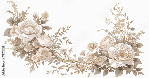 エレガントなベージュのバラと葉の装飾的なベクターイラストレーション