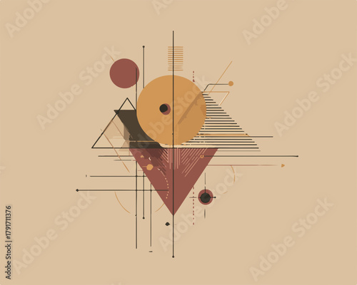 幾何学的な図形と線で構成された抽象的なデザインは、モダンでミニマルな美学を表現しています。