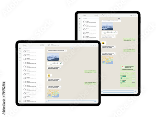 Messenger App Interface on Tablet Computer Screen – Social Media Chat Application UI on Smart Device Vector Illustration for Communication and Technology Design