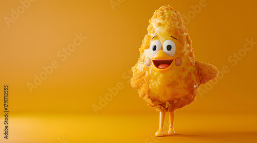 3d cute fried chicken drumstick character crunch
