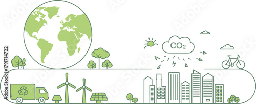 Green city development with renewable energy and sustainable transportation protecting the planet