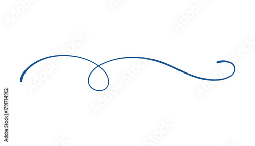 A single continuous line forming an elegant blue calligraphic flourish swirl element.