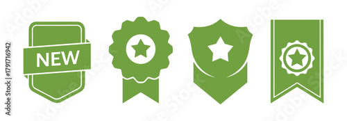 Collection new badge awards labels green color star icons premium quality