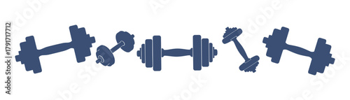 Collection of dumbbells and free weights in blue color, perfect for fitness and gym themes