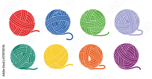 Colorful yarn balls isolated on white background. Knitting and crochet thread set