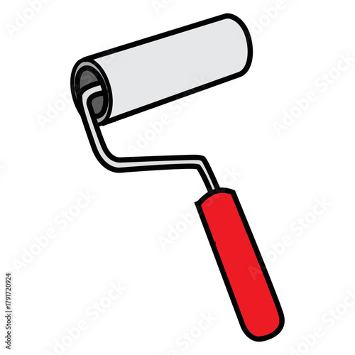 Simple Cartoon Style Paint Roller with Red Handle
