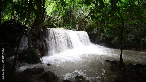 Huai Mae Khamin Waterfall on winter season, Huai Mae Khamin Waterfall Natural attractions. National Park on the Lake, Srinakarin Dam, Kanchanaburi, Thailand 
