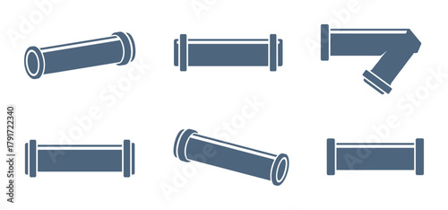 Industrial pipes vector flat icons set. Pipeline construction system elements collection.