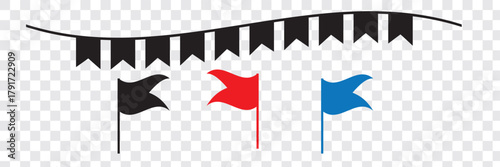 Carnival garland with flags. Decorative colorful party pennants for birthday celebration, festival and fair decoration. Vector illustration. EPS 10. Black Good collection Design. 