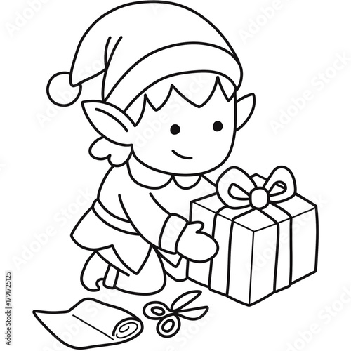 Elf Wrapping Gift outline