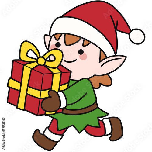 Cartoon Elf Holding Gift box