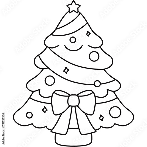 Christmas Tree with Ribbon and Decorations outline