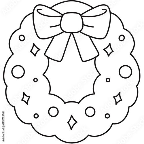 Christmas Wreath with Red Ribbon outline
