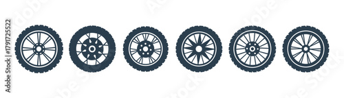 Set of car wheel auto tire vectors for automotive industry vehicles and transport element