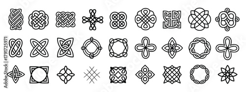 Celtic ornamental corners, irish border frame with knotted ornate designs, traditional celtic decoration, intricate knotwork corner elements, vector illustration.