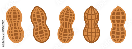 Set of peanut icons for healthy food snacks nuts and natural ingredients agriculture element