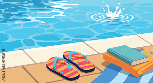 A refreshing dip on a hot summer day by the inviting swimming pool.