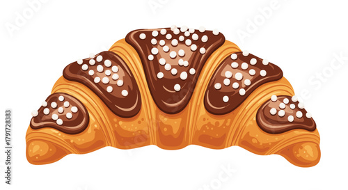 A delicious chocolate croissant with white sugar sprinkles on top.