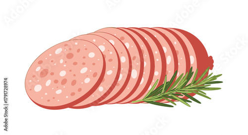 Sliced bologna sausage with herbs and spices for culinary applications.