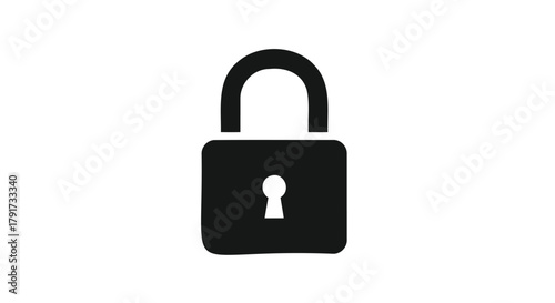 Vector illustration of black silhouette icon of a closed padlock with a keyhole