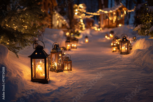christmas lantern in the snow
