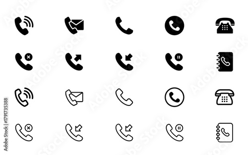 Phone Icon Set, Contact Us Symbol, Telephone and Call Vector Illustration