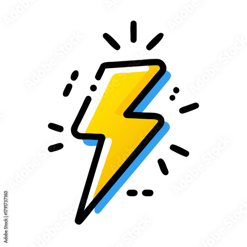 A vibrant cartoon lightning bolt with electric glow