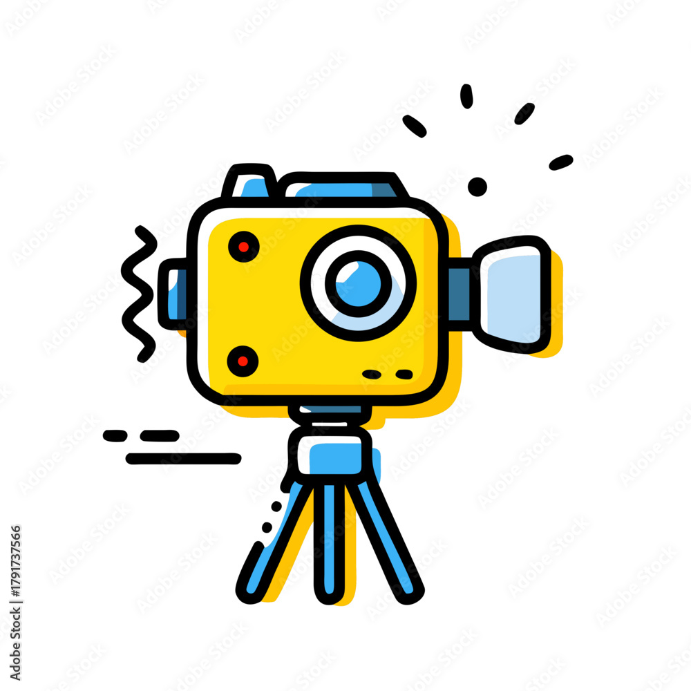 Fototapeta premium Cartoon Camera with Tripod for Recording Videos