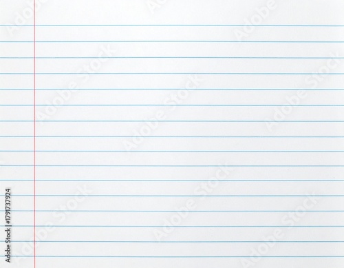 Blank lined notebook paper with red margin and blue horizontal lines.