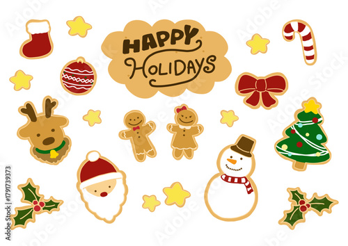 クリスマスのクッキーのようなアイコンイラストセット　Set of Christmas cookies
