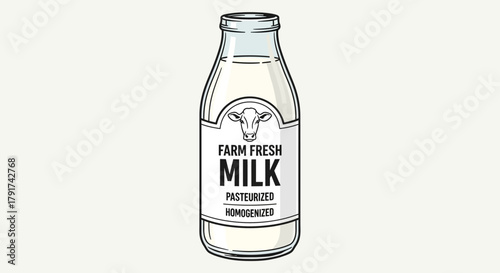 Illustration of a glass milk bottle with a label that reads "Farm Fresh Milk".