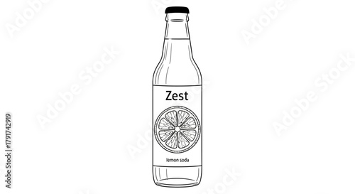 Illustration of a bottle with a label that reads "Zest" and features a sliced citrus fruit.