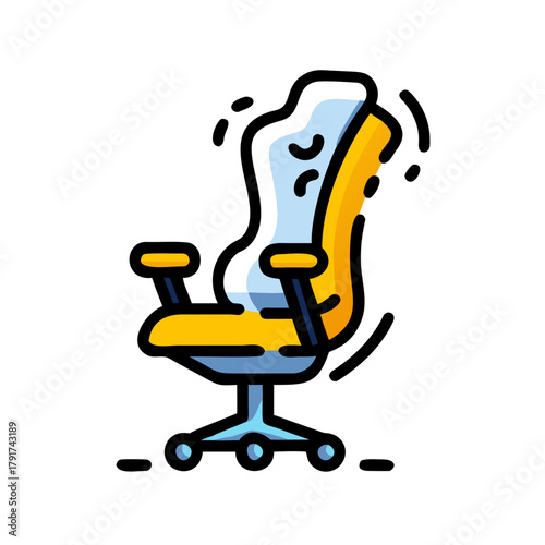 Cartoon gaming chair with ergonomic design on black background