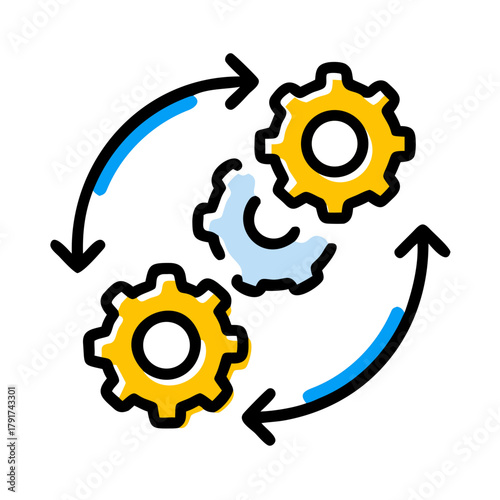 Gears rotating in a circular business process diagram