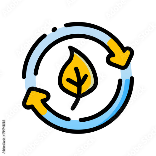Circular arrows around a leaf symbolizing composting and reuse