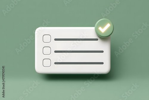 Checklist Illustration Rendering with Check Mark Icon and a Green Smooth Background for Task Management and Productivity