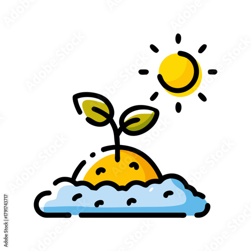 Seedling growing from soil mound under the warm daylight