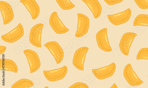 Empanadas seamless pattern. seamless pattern with Empanada. Empanada Seamless Background. Traditional Food Design for Menu and Packaging.