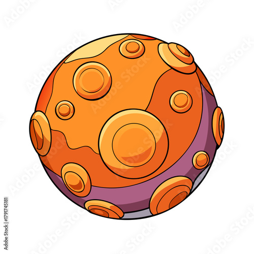 Cartoon Orange Planet with Surface Design and Outer Space