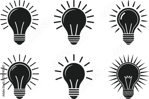 Light bulb idea silhouette vector set