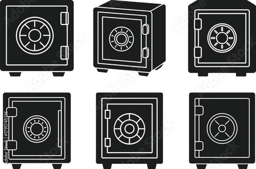 Safe Box Silhouette Vector Set – Security and Protection Icon Collection