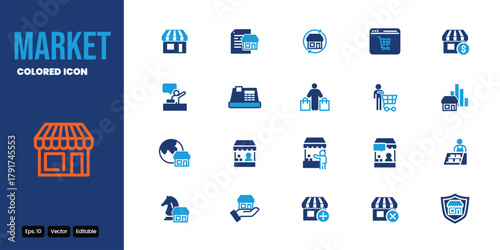 market related colored icon set vector design good for web and mobile app
